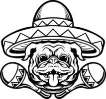 Cachorro pug cinco de mayo com chapéu sombrero silhueta char vetor