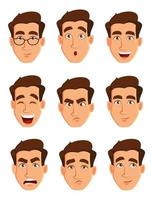expressões faciais de um homem. conjunto de emoções masculinas diferentes vetor