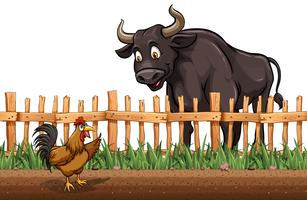 Búfalo e frango na fazenda vetor