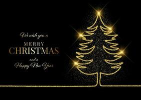 Natal cartão com uma brilhante ouro árvore Projeto vetor