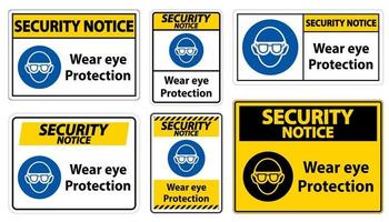 aviso de segurança usar proteção para os olhos no fundo branco vetor