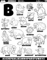 desenho animado animal personagens para carta b conjunto coloração página vetor