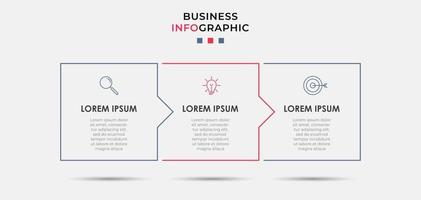 infográfico design modelo de negócios com ícones e 3 opções ou etapas vetor