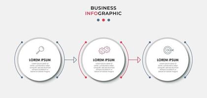 infográfico design modelo de negócios com ícones e 3 opções ou etapas vetor