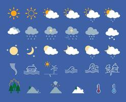 conjunto do clima e desastre cor ícones plano vetor. clima símbolos. desastre Atenção símbolo. vetor