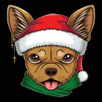 chihuahua cachorro cabeça vestindo santa chapéu Natal vetor ilustração