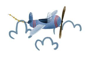 desenho animado ar transporte. painel, avião, dirigível, aeronaves. crianças brinquedo aviões definir. Garoto ilustração. decoração para berçário, roupas, têxtil, adesivos vetor