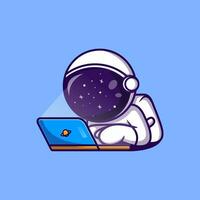 fofa astronauta trabalhando em computador portátil desenho animado vetor ícone ilustração. Ciência tecnologia ícone conceito isolado Prêmio vetor. plano desenho animado estilo