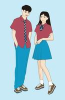Adolescência escola Garoto e menina vestindo lindo escola uniforme vetor