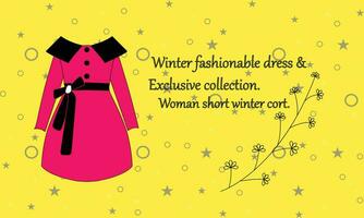 vetor inverno roupas fêmea casacos e suéter em amarelo fundo.