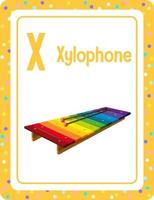 flashcard do alfabeto com a letra x para xilofone vetor