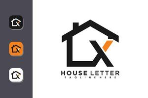 casa logotipo Projeto com carta x vetor conceito