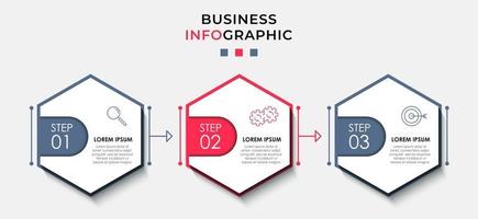 infográfico design modelo de negócios com ícones e 3 opções ou etapas vetor