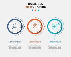 infográfico design modelo de negócios com ícones e 3 opções ou etapas vetor