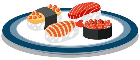 Um prato cheio de sushi japonês vetor