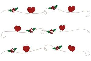 mão desenhado fino linhas rabisco coração alegre Natal vermelho azevinho enfeites, Natal vermelho corações juntos caligrafia rolagem feriado decorativo elementos para Casamento cumprimento cartões convite cartão vetor