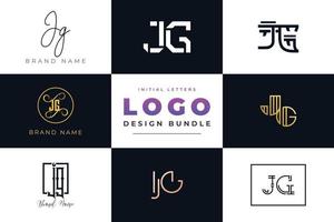 conjunto de design de logotipo de jg de letras iniciais de coleção. vetor