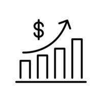 aumentar dinheiro crescimento ícone. progresso marketing. lucro ganho análise. salário relatório. fino linha simples pictograma, acidente vascular encefálico estilo. vetor ilustração. Projeto em branco fundo. eps10