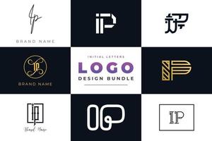 conjunto de design do logotipo do ip de letras iniciais da coleção. vetor