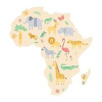 mapa da áfrica com animais de zoológico africanos fofos vetor