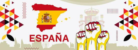 mapa do Espanha com tipografia vermelho amarelo cor tema espana com abstrato retro moderno Projeto vetor