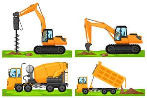 Quatro tipos diferentes de veículos de construção
