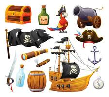 conjunto do pirata elementos desenho animado ilustração isolado em branco fundo vetor