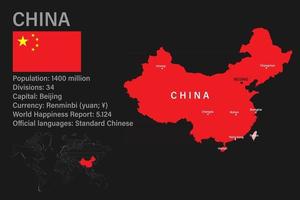 mapa altamente detalhado da China com bandeira, capital e um pequeno mapa do mundo