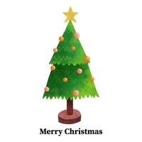 aguarela Natal cartão modelo com Natal árvore decorado com ouro brilhar estrelas e colorida bolas ilustração vetor
