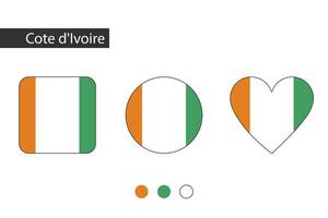 cote d'ivoire 3 formas quadrado, círculo, coração com cidade bandeira. isolado em branco fundo. vetor