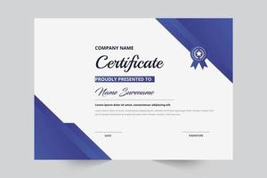 certificado de apreciação modelo cor azul forma elegante vetor