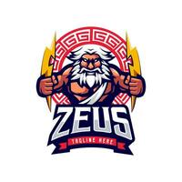 Deus Zeus segurando raio isolado em branco fundo mascote logotipo para esporte e jogos vetor