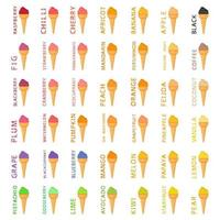grande conjunto colorido de diferentes tipos de sorvete natural vetor