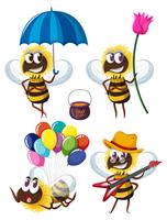 Personagens de abelhas em diferentes ações vetor
