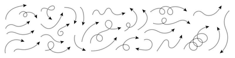 fino curvado pontilhado seta. ziguezague seta listras Projeto com pontilhado linhas. fino Setas; flechas. vetor ilustração.