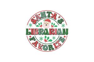 papai noel favorito bibliotecário Natal retro tipografia camiseta Projeto vetor