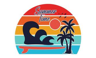 verão Tempo surfar barcos colorida de praia ilustração projeto, olá, verão Califórnia de praia vetor camiseta Projeto.