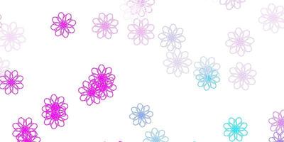 fundo do doodle do vetor rosa claro, azul com flores.