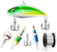 Adesivo conjunto de equipamentos de pesca vetor