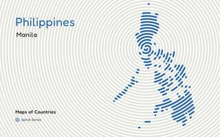 criativo mapa do Filipinas. político mapa. Manila. capital. mundo países vetor mapas Series. espiral impressão digital Series Preto