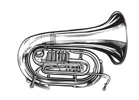 tuba musical instrumento retro esboço mão desenhado vetor ilustração