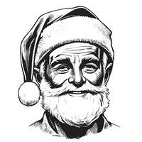 santa claus sorridente dentro chapéu retrato esboço mão desenhado vetor ilustração