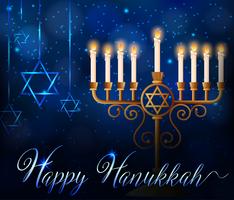 Modelo de cartão feliz Hanukkah com luzes em varas e símbolo de estrela vetor