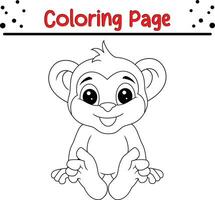 fofa macaco animal coloração página para crianças. Preto e branco vetor ilustração para coloração livro.