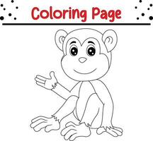 fofa macaco animal coloração página para crianças. Preto e branco vetor ilustração para coloração livro.