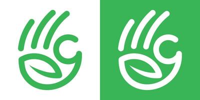 logotipo Projeto mão e folha ícone vetor ilustração
