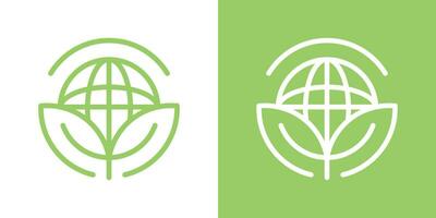 logotipo Projeto globo e folha linha ícone vetor ilustração