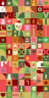 alegre Natal e colorida Natal elementos dentro vertical mosaico enérgico estilo vetor ilustração.