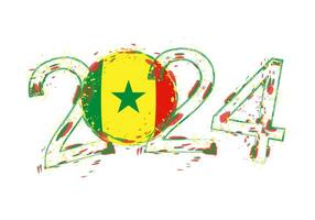 2024 ano dentro grunge estilo com bandeira do Senegal. vetor