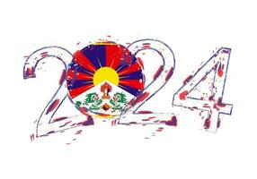 2024 ano dentro grunge estilo com bandeira do tibete. vetor
